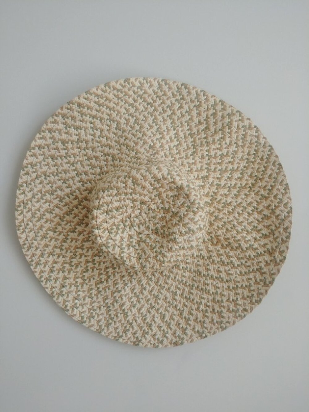 Floppy wide brim 100% paper woven straw hat cream tan brown green